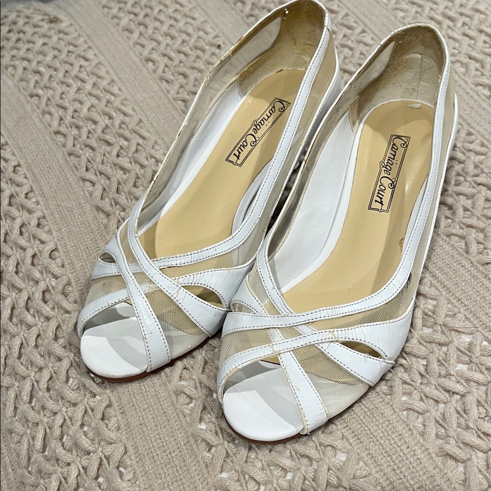 Vintage Carriage Court Hannah White Crisscross Peep-Toe Heels
